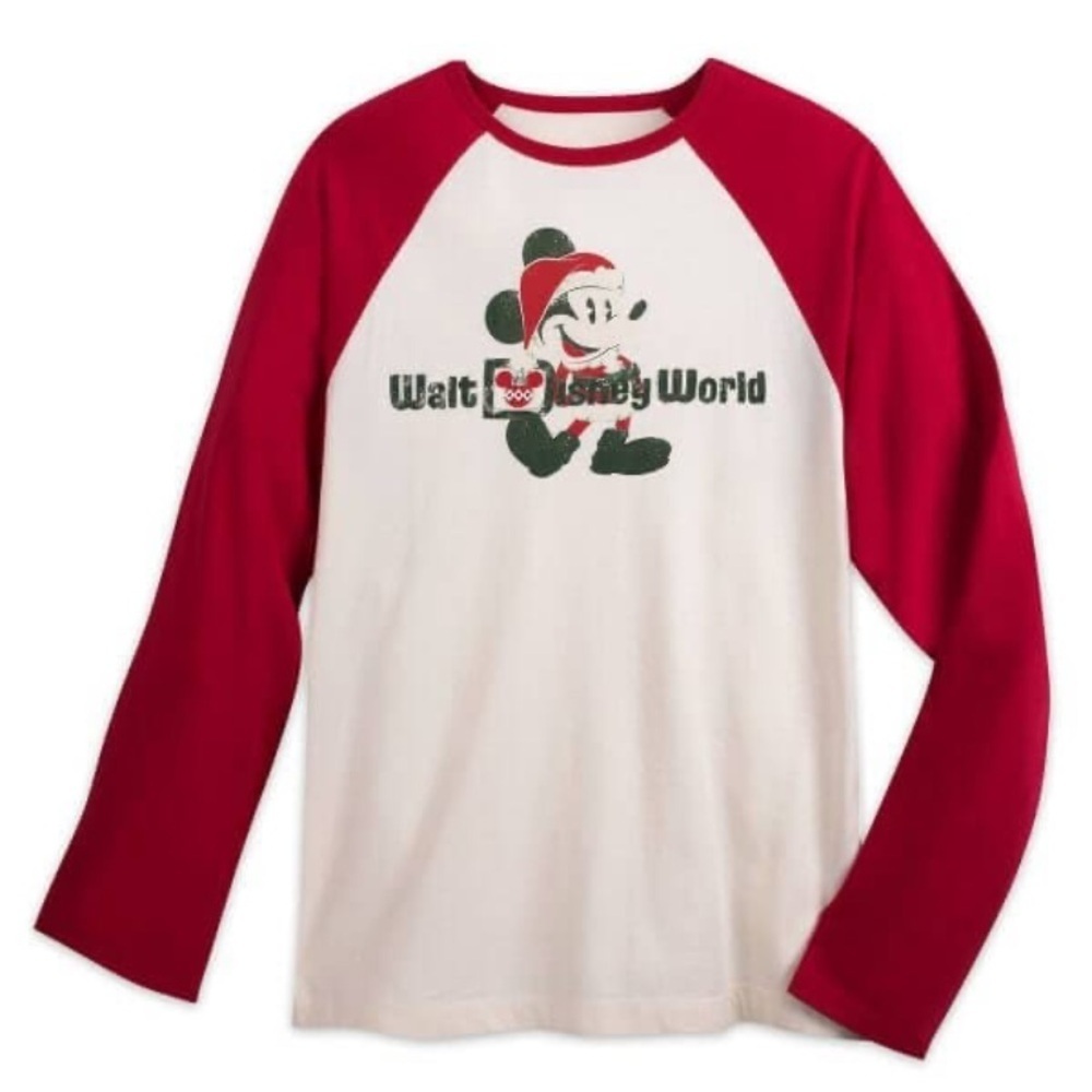 Disney Parks Santa Mickey Mouse baseball long sleeve shirt raglan size L